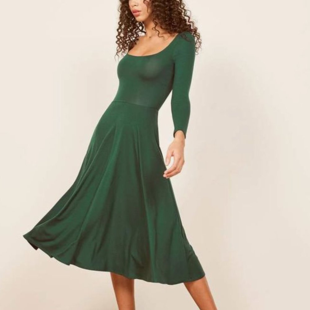 Reformation Lou Midi Dress Emerald Green NWT